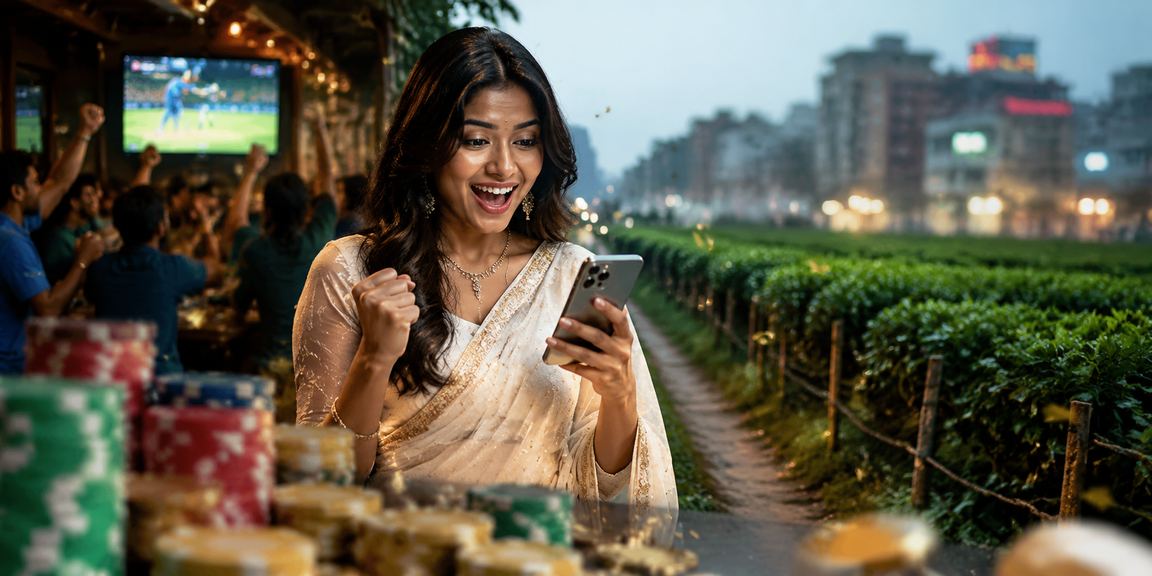 নারায়ণগঞ্জে শাড়ি পরিহিত নারী মোবাইলে ক্রিকেট বেটিং উপভোগ করছেন